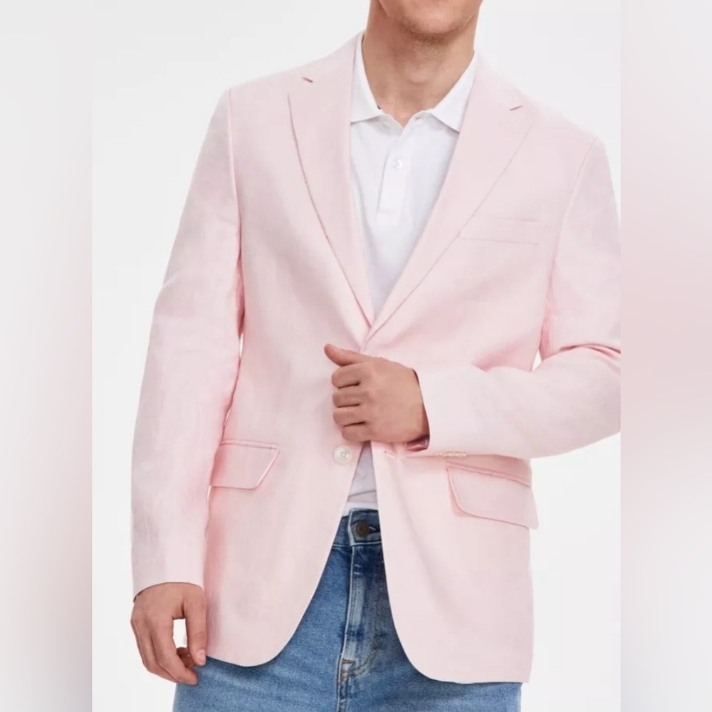 Tommy Hilfiger Mens Modern fit Suit Jacket Blazer 46L Pink Solid Brand New Linen